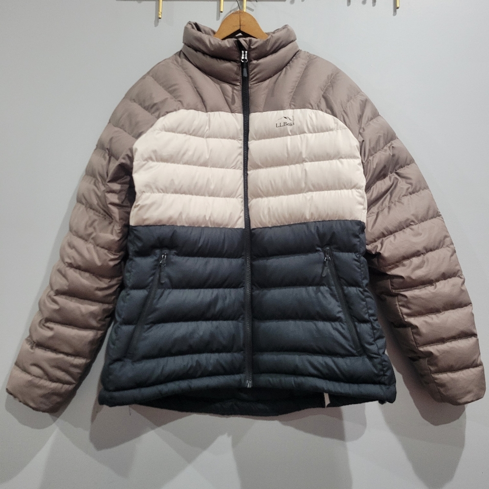 LL Bean Women's Colorblock Downtek Down Jacket Size Large Petite EUC